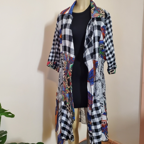 Feratelli Mixed Media Print Coverup Kimono Cardigan Multicolor XL - Picture 2 of 12